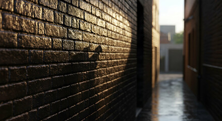 Dark Brick Alleyway Golden Hour Urban Texture Background