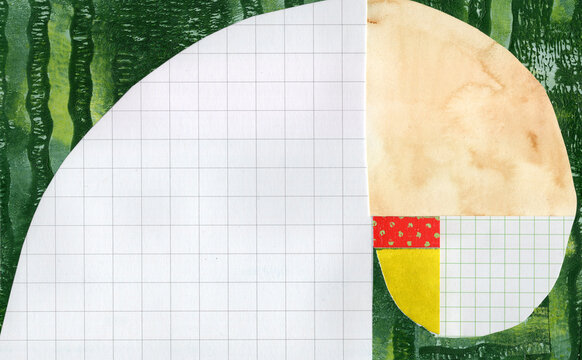 Abstract composition featuring a Fibonacci spiral with a colorful geometric design