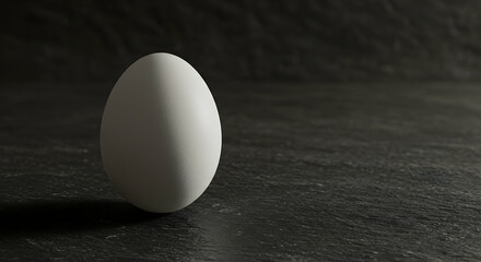 Single white egg on dark background minimalist concept