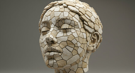 Serene Stone Mosaic Sculpture Head Art Peaceful Tranquil