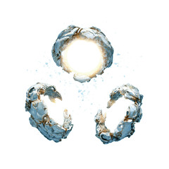 Abstract Celestial Formation Glowing Ring and Orbiting Fragments