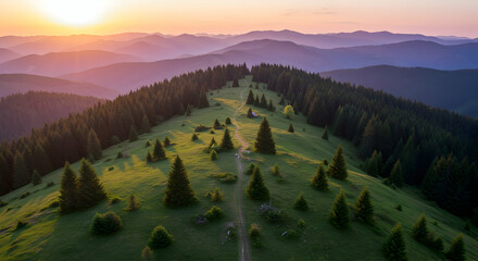 Sunrise over Majestic Mountain Range Scenic View