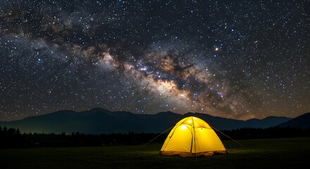 Camping under the Milky Way galaxy starry night sky mountains adventure