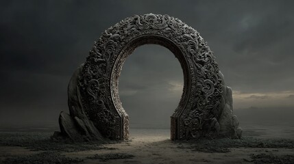 Surreal Style of Arched Gate With Dragon Design Consists of a Single Leaf Bro creative idea design 