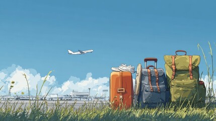 Luggage and plane, the expectation and dream of the journey
