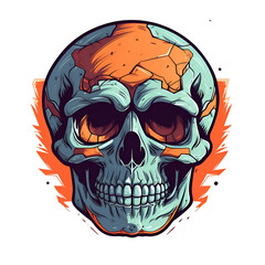 Fototapeta premium Detailed Teal and Orange Skull Vector Graphic Illustration