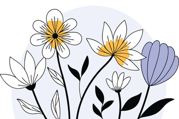 Elegant hand drawn botanical ink sketch of delicate flowers