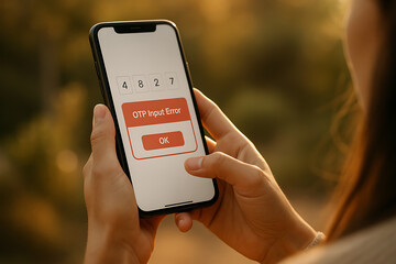 Young woman holding receiving digital error message for incorrect OTP entry, symbolizing secure login failure and mobile verification issues, OTP error, mobile verification, login failure, incorrect 
