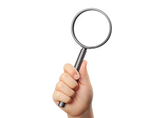  high quality hand holding magnifying glass  isolated on white background PNG ,ai generated