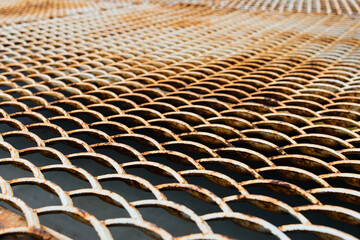 Corroded steel grating floor