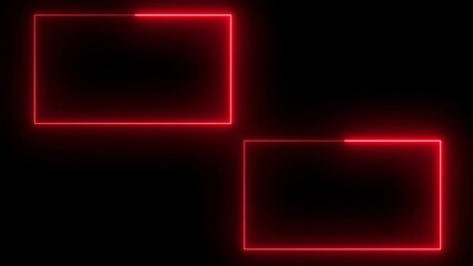Two Red Neon Rectangles on Black Background Glowing Frames