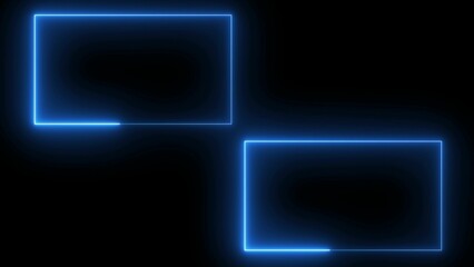 Two Blue Neon Rectangles on Black Background Abstract Glowing Shapes