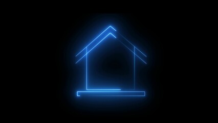 Blue Neon House Outline on Black Background home