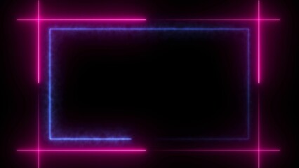 Glowing Neon Frame with Pink and Blue Lines on Black Background