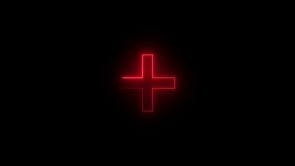 Obraz premium Red Neon Cross Symbol on Black Background sign