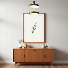 frame mockup for dining room wall art in pastel tones with mid-century modern design showcasing textured plaster wall perfect for interior decor and home staging high quality 3D render ISO A2 landscap