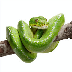 Obraz premium Stunning Green Tree Python on Branch , PNG isolated cut out image