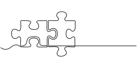 Puzzle Piece continuous one line drawing, Continuous Line Puzzle Vector Illustration, Puzzle continuous one line art drawing illustration. puzzle piece, Puzzle icon line continuous drawing vector. 