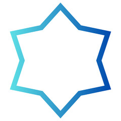 A minimalist geometric star outline shape in a vibrant blue gradient clipart on transparent background. Six-pointed star outline clipart