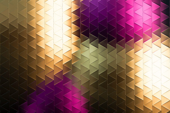 Abstract geometric pattern with colorful glass panels in gold and pink gradient