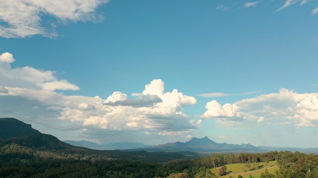 Mt Warning in the horizon under the golden clouds of a summers day.
