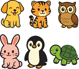 Cartoon Illustration of Cute Animal Characters Set vector illustration