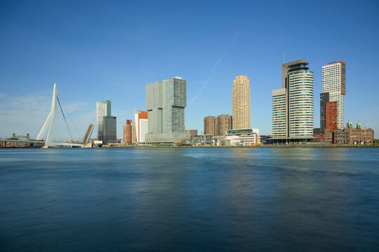 Skyline of Rotterdam with modern architecture along the river Nieuwe Maas