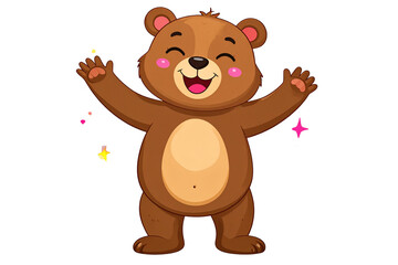 Obraz premium Cartoon Bear Dancing on Two Feet with Raised Arms, Happy Expression, isolated on a transparent background