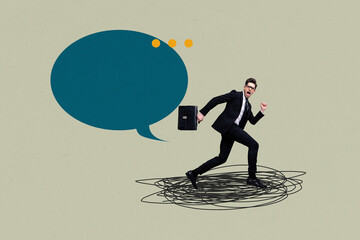 Banner image poster photo collage of happy girl guy stand communication icon phrase correspondence...