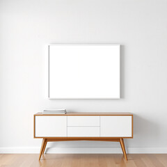 Obraz premium frame mockup for artwork in modern dining room pastels textured wall design mid-century style 3d render interior design showcase empty picture frame display customizable decor idea
