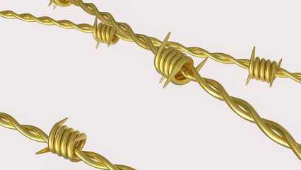 The Gold  barbed wire for war concept  3d Rendering.