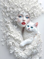 Naklejka premium woman with cat