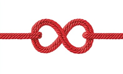 Red rope infinity knot on white background