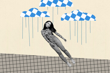 Sketch image trend artwork montage 3D photo collage of sad anxiety overwhelmed stress mental young...