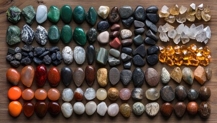 Variety of stones and crystals arranged