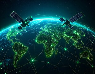 composition of satellites and space tech orbiting a digital Earth