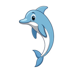 Naklejka premium Cute cartoon blue dolphin smiling and jumping isolated on transparent background