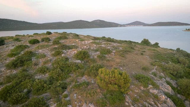 Aerial Kornat Islands in Croatia. Beatiful Islands and colorful water. Sailing paradise