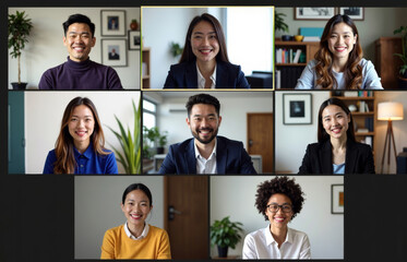 Diverse Group Participates in Global Video Conference Photoshoot Across Various Locations