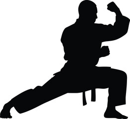 Karate Fighter Pose Silhouette Vector Illustration