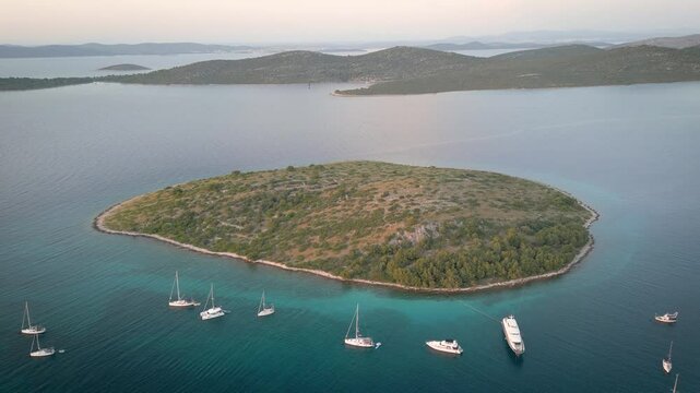 Aerial Kornat Islands in Croatia. Beatiful Islands and colorful water. Sailing paradise