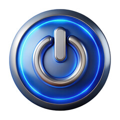 3d blue power button icon on transparent background