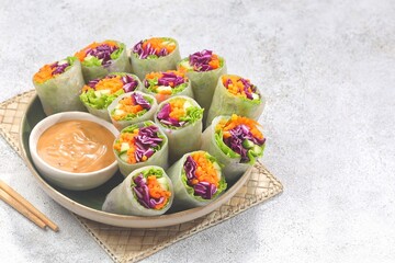 Vietnam Spring Roll. Vietnamese spring rolls, summer spring rolls, or salad spring rolls, a traditional dish in Vietnamese cuisine consisting of pork, shrimp, vegetables, bún, and other ingredients wr