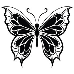 Elegant Black and White Butterfly Illustration:  Intricate Line Art Design, Symbolic, Decorative.