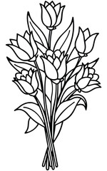 Elegant Line Art Tulip Bouquet: Simple, Classic Floral Illustration, Black and White Design, Springtime Mood.