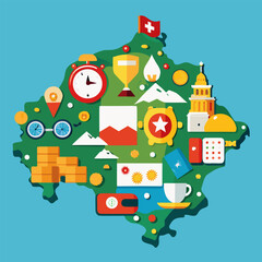 Naklejka premium Flat vector map of switzerland with a decorative icon perfect for travel and geography themes