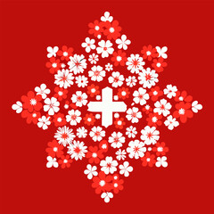 Swiss cross design created with red and white flowers perfect for national celebrations