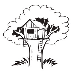 Naklejka premium Treehouse Vector Illustration Fun Kids Design Nature Art