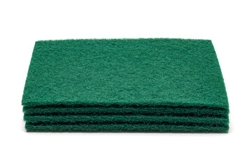 Green sponge, scouring pad or scrubbing pad. Isolated in white background.