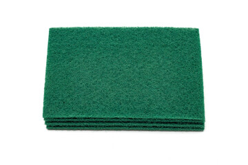 Green sponge, scouring pad or scrubbing pad. Isolated in white background.